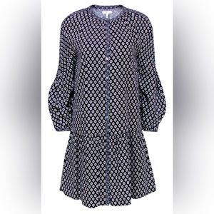 Joie-Black and White Floral Print Long Sleeve Button-Up Drop Waist Dress Sz S